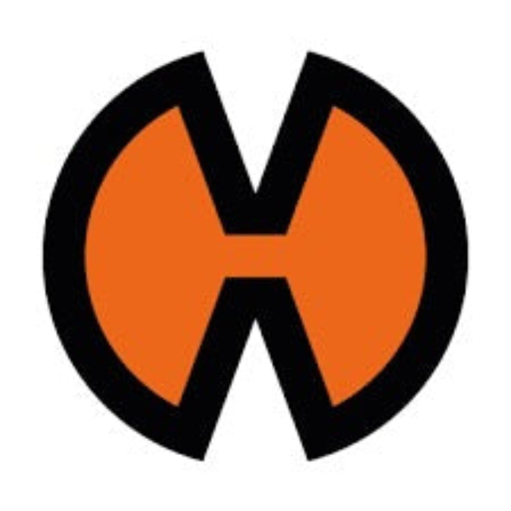 Logo with a stylized letter 'H' in orange and black on a white background