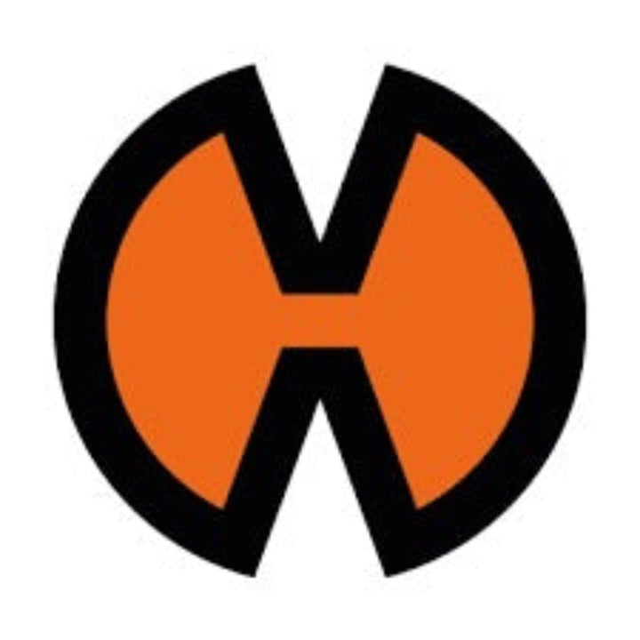 Logo with a stylized letter 'H' in orange and black on a white background