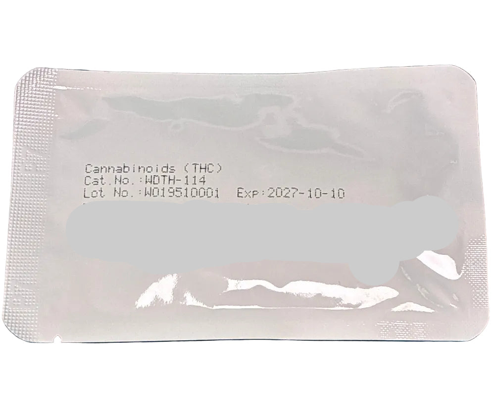 Clear plastic sachet with text on a white background