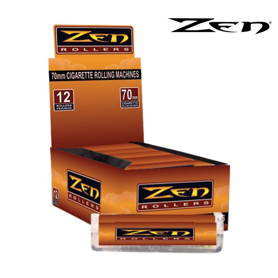 Box of Zen Rolling Machines with a single roller displayed in front on a white background.