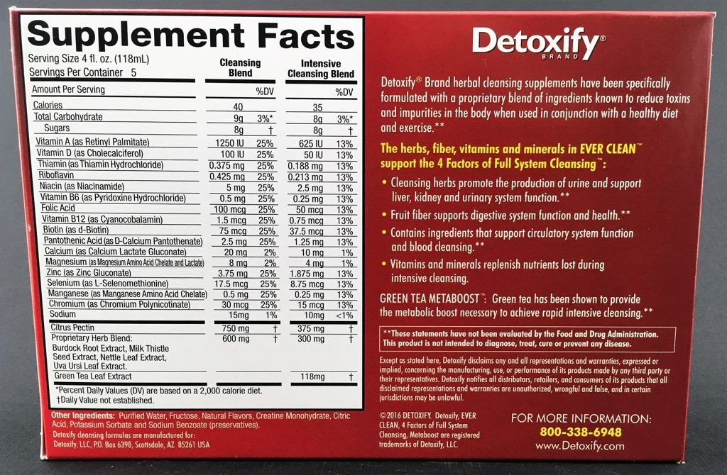Supplement facts for Detoxify 5 day body cleanse